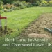 Best Time to Aerate and Overseed Lawn UK – aerating and overseeding a healthy UK lawn in spring with tools