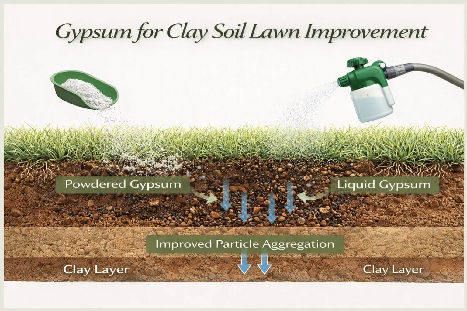 How to improve clay soil for lawns using gypsum to enhance drainage and nutrient availability.