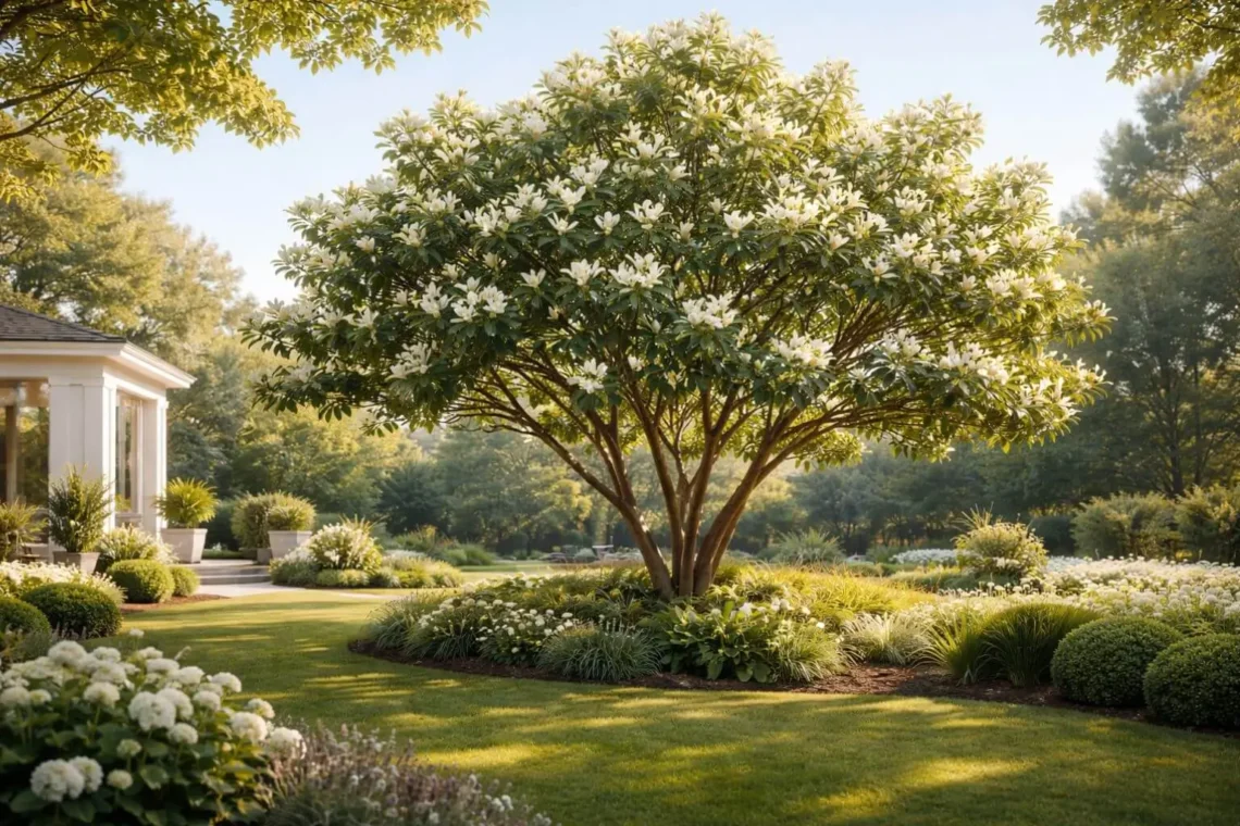 majestic beauty tree ornamental landscape tree with evergreen foliage and flowers