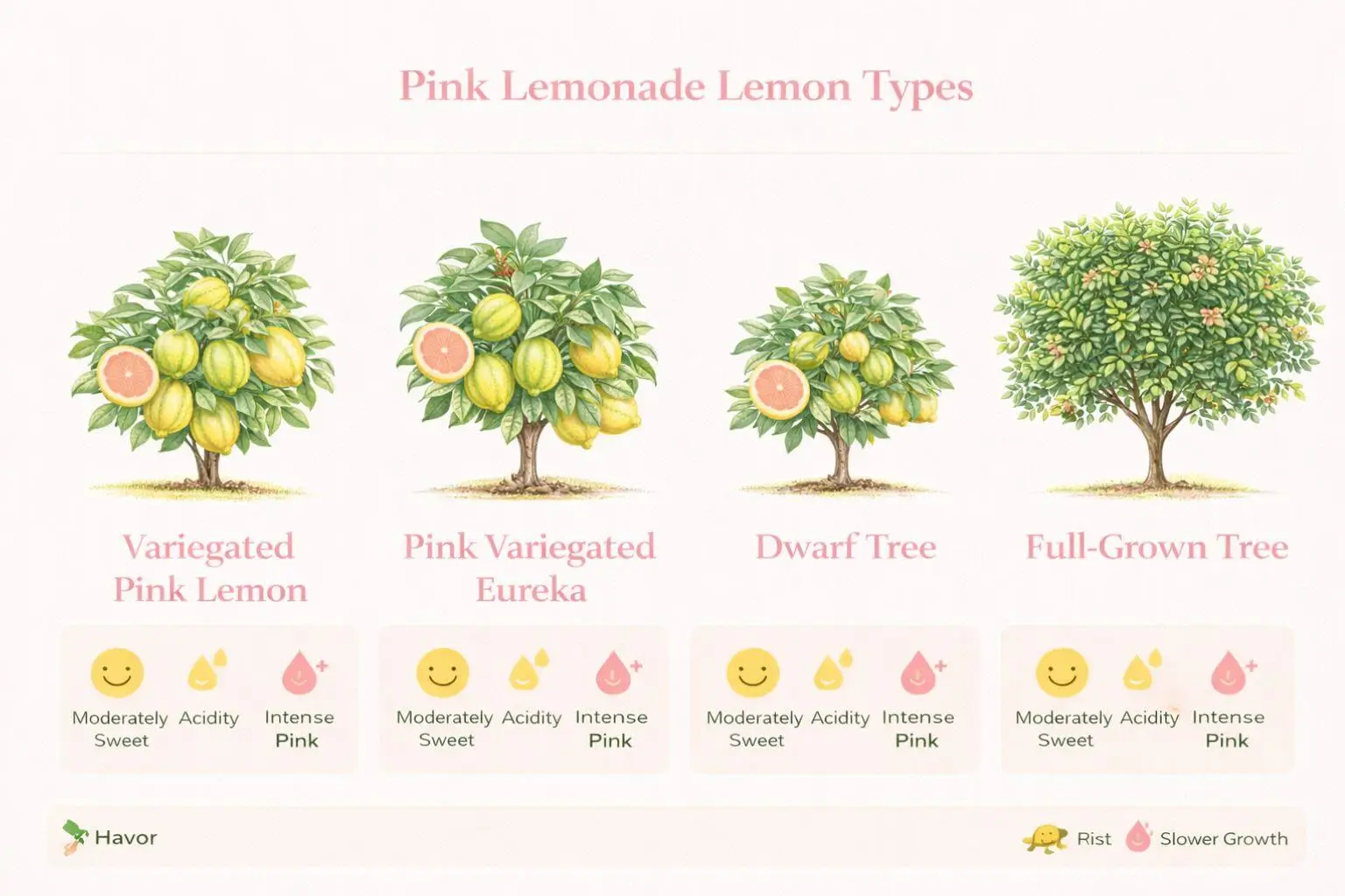 Pink lemonade lemon varieties and flavor profile infographic