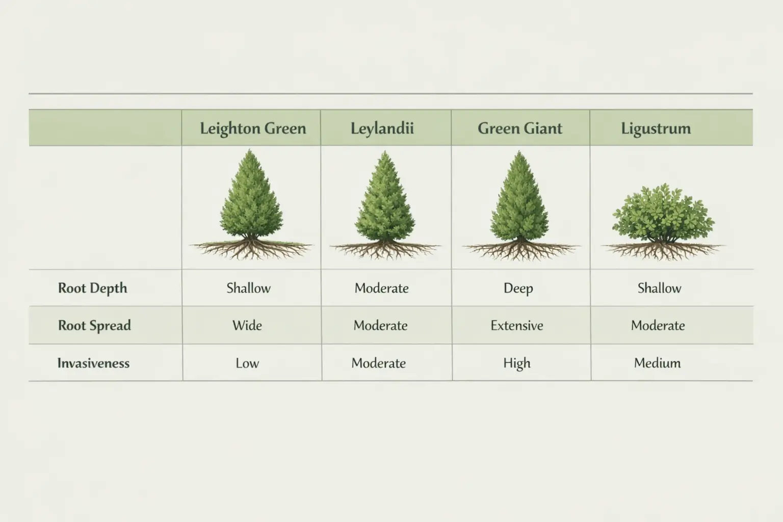 are leighton green roots invasive