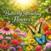 Banner showing colorful butterfly attracting flowers with butterflies and hummingbirds in a sunlit garden.