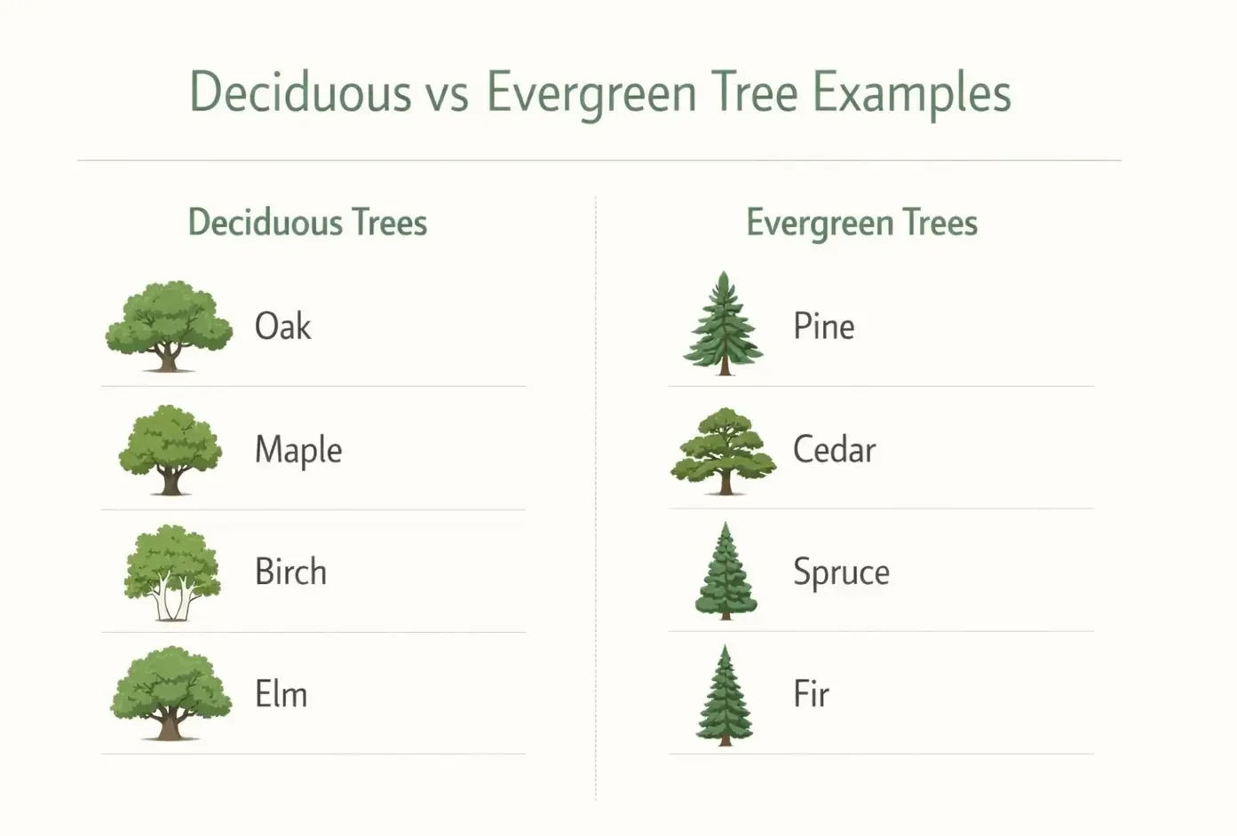 deciduous vs evergreen