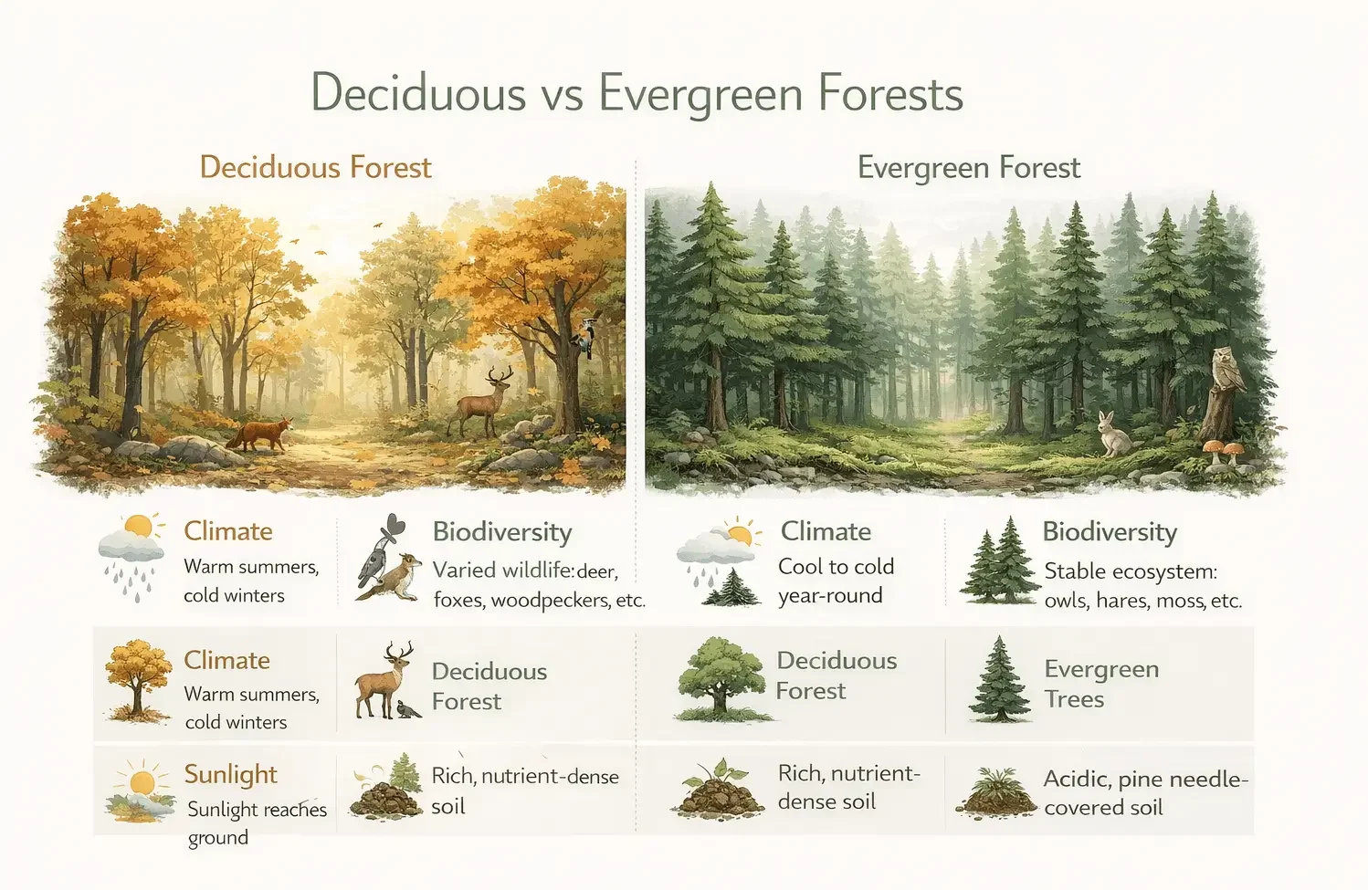 deciduous vs evergreen