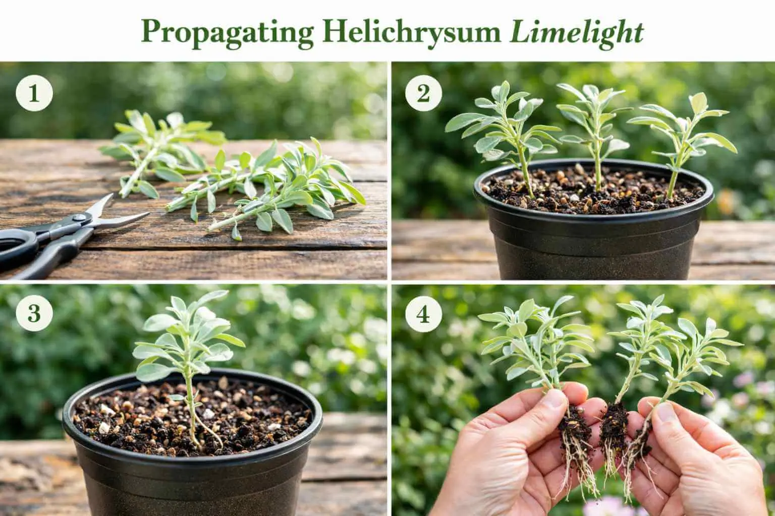 Helichrysum Limelight propagation using stem cuttings in well-draining soil