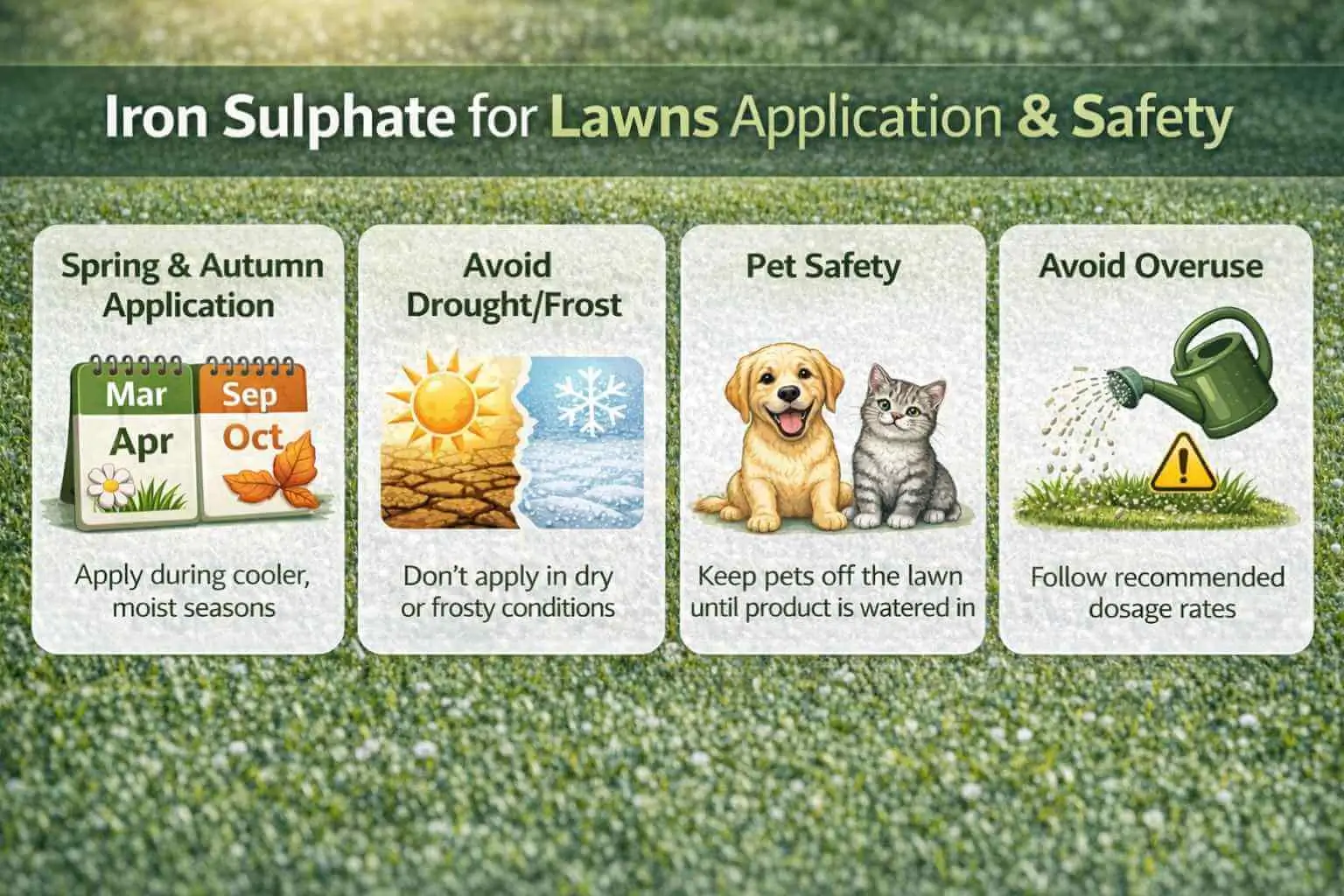 Iron sulphate for lawns best application timing, seasonal use, and pet-safe precautions