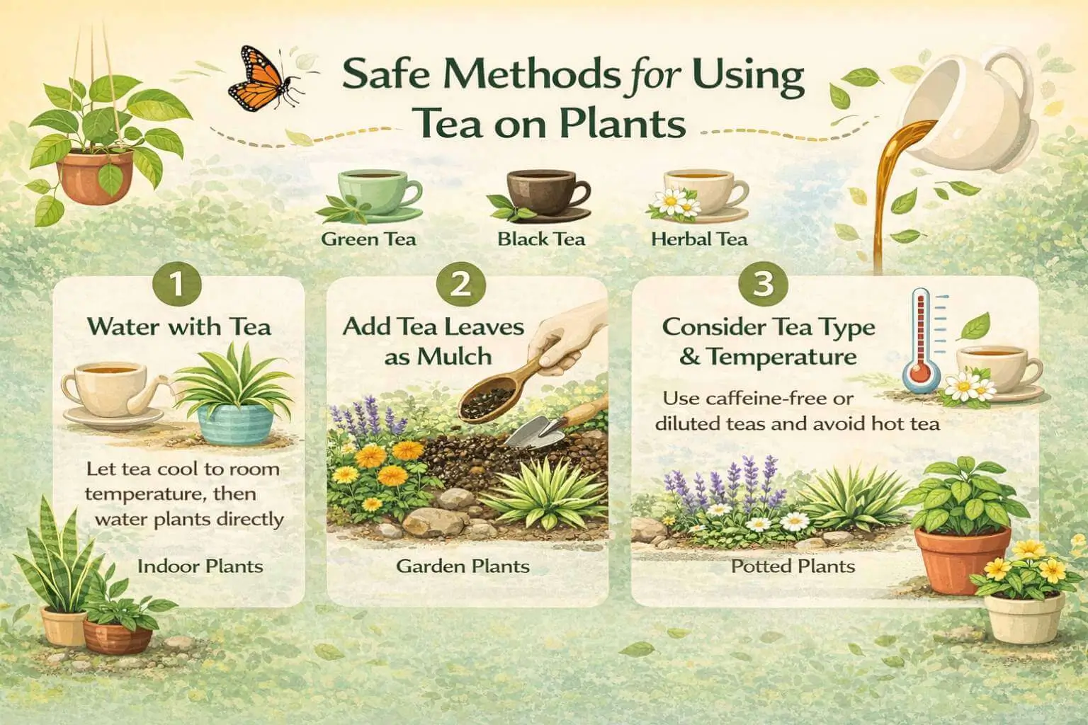 Step-by-step guide to using tea water and tea leaves safely for indoor, garden, and potted plants.