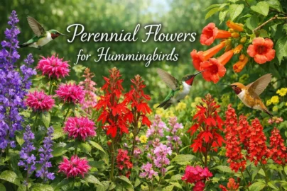 Perennial flowers for hummingbirds in a colorful garden with hummingbirds feeding on nectar-rich blooms.
