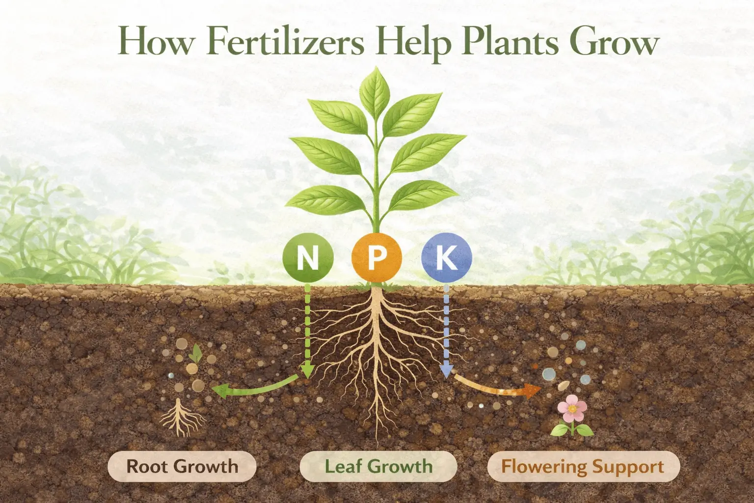 fertilizer nutrients nitrogen phosphorus potassium supporting plant growth