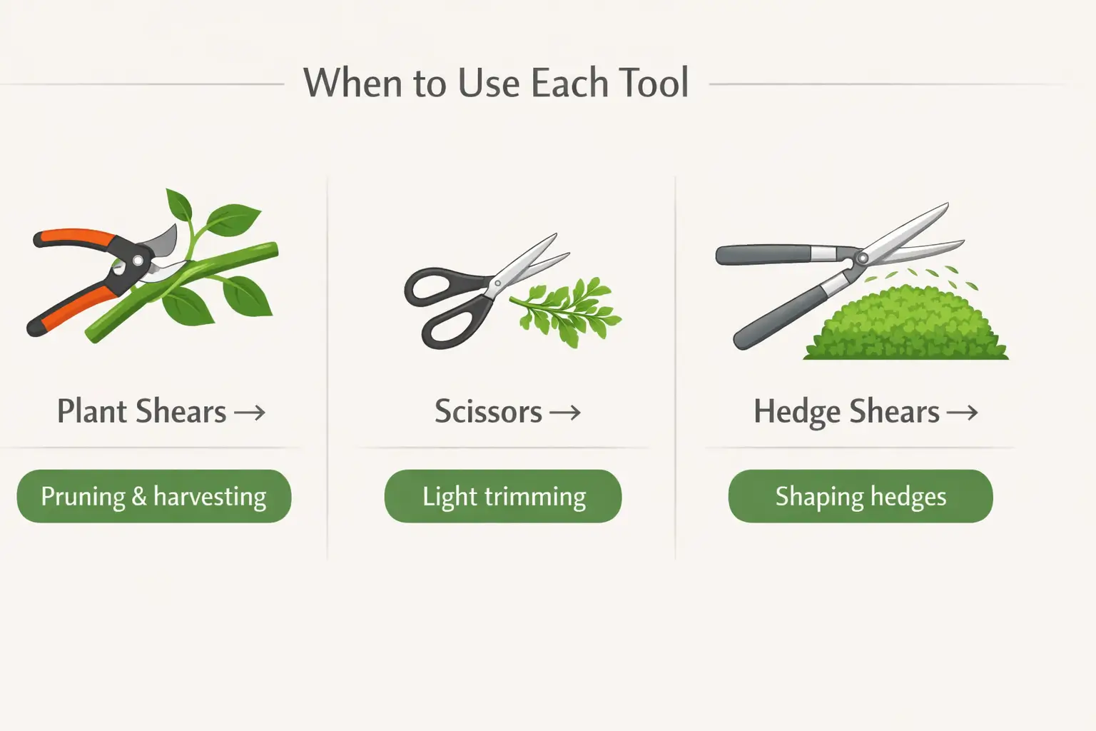 when to use plant shears vs scissors visual guide for pruning, trimming herbs, and hedge cutting