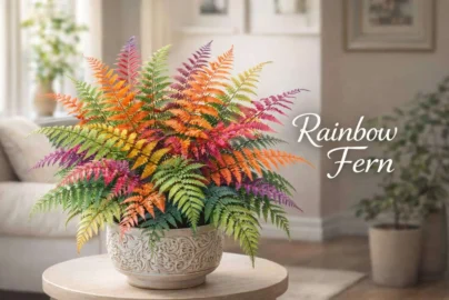 Rainbow Fern with colorful multicolored fronds in indoor decorative setting