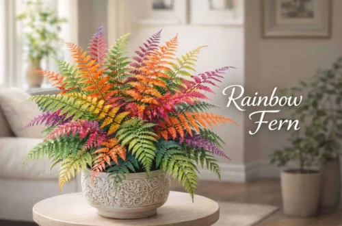 Rainbow Fern with colorful multicolored fronds in indoor decorative setting