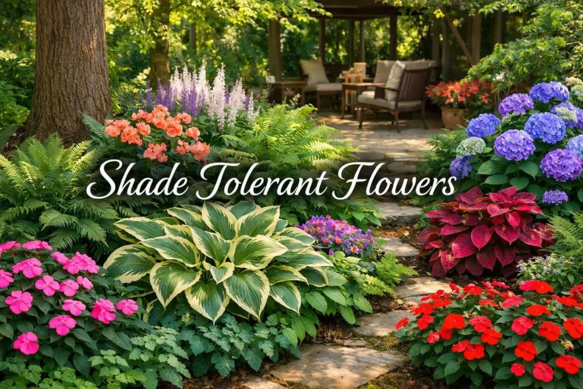 Shade tolerant flowers thriving in shaded garden with colorful blooms