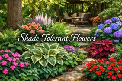Shade tolerant flowers thriving in shaded garden with colorful blooms