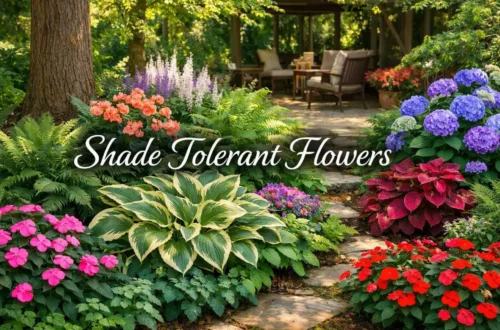 Shade tolerant flowers thriving in shaded garden with colorful blooms