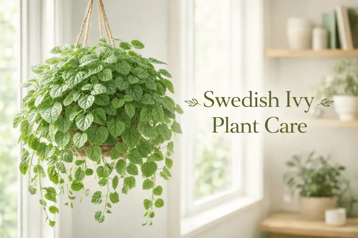 Swedish ivy plant care hanging houseplant with cascading foliage in bright indoor light