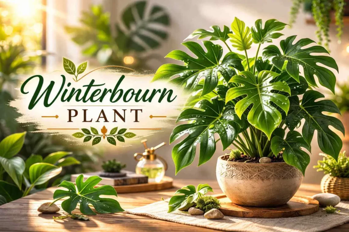 Winterbourn plant with glossy lobed leaves indoors, highlighting care and propagation.