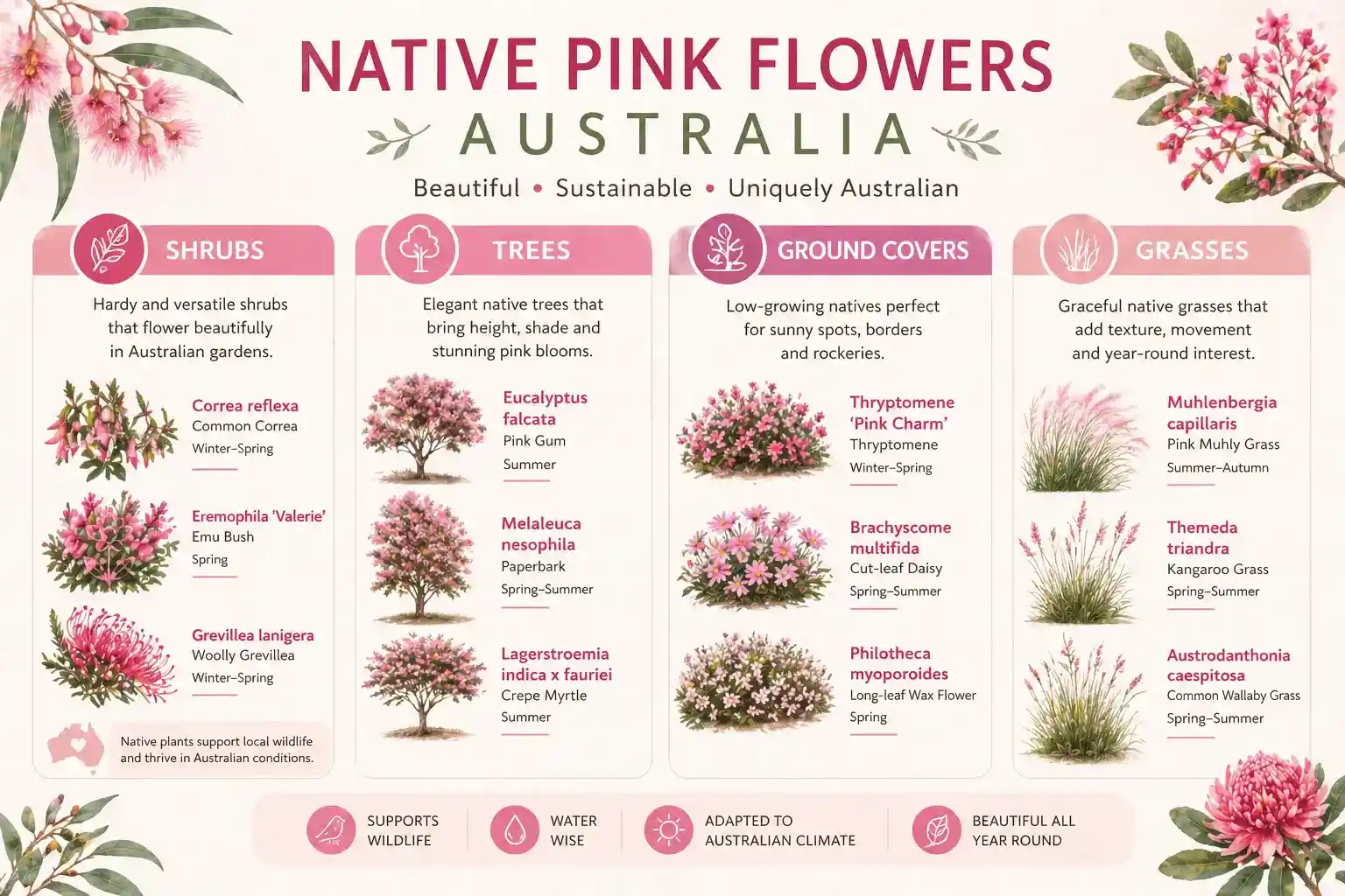 native pink flowers australia