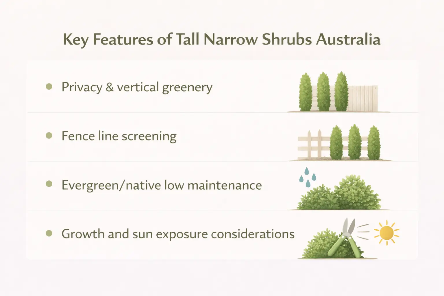 tall narrow shrubs australia